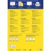 Bilden innehåller tvåspråkig information om återvunna adressetiketter, inklusive instruktioner om design och utskrift. Den har detaljer om QuickPEEL-tekniken samt olika kontaktuppgifter för kundservice på flera språk, samt produktkoder för olika etikettstorlekar.