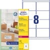 Förpackningsbild med etikettark: Avery Zweckform återvinningsetiketter för leverans, artikel: LR7165-100, format: 99,1 x 67,7 mm, skrivarändamål: laser svart/vitt, färglaser, innehåll: 800 etiketter / 100 ark, 8 etiketter/ark.
