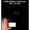 Storleksjämförelse med hand, artikel: LR7173-100, ett ark återvinningsadresseringsetiketter, format: 99,1 x 57 mm, färg: naturvit.