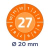Bilden visar en cirkulär mätare som indikerar ett värde på 27 med omgivande siffror från 1 till 12 och 6 till 10 samt en diameter på 20 mm nedanför.