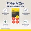 Bilden visar väderbeständiga inspektionsetiketter och framhäver funktioner som anpassningsbar årinmatning, tyskt ursprung och att vara en klimatneutral produkt. Designen är färgglad, med fokus på varumärket Avery.