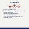 Bilden innehåller en varningsetikett med säkerhetsinformation, som anger farorna med en mycket brandfarlig aerosol, risk för ögonirritation och miljörisker.