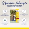 Bilden visar en förpackningsdesign för Avery Zweckform tags. Den framhäver olika egenskaper såsom enkel design, hållbart filmmaterial, klimatneutral produktstatus och dubbelsidig utskrift.