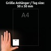 Storleksjämförelse med hand, artikel: T3003-10, en ark med berlocker, format: 50 x 50 mm, färg: vit.