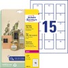 Förpackningsbild med etikettark: Avery Zweckform Etikett, Artikel: T3003-10, Format: 50 x 50 mm, Tryckanpassning: Laserskrivare svart/vit, färglaserskrivare, Innehåll: 150 etiketter / 10 ark, 15 etiketter/ark.