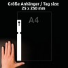 Storleksjämförelse med hand, artikel: T3008-10, ett ark öglor-tags, format: 250 x 25 mm, färg: vit?